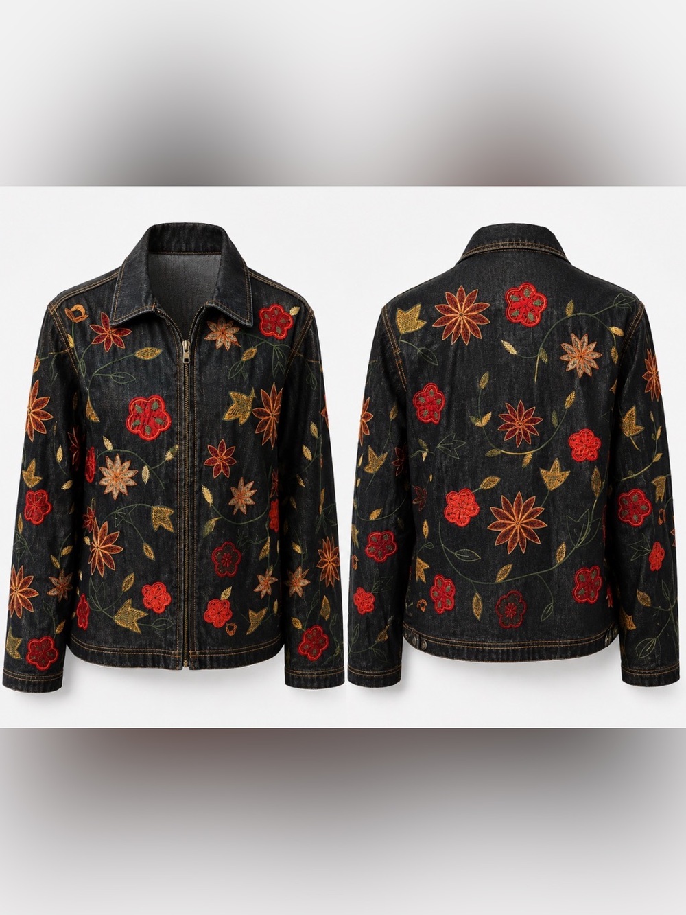 Chico’s Embroidered/Beaded Denim Jacket
